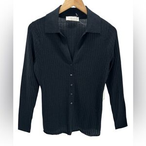 Abercrombie & Fitch Black Ribbed Merino Wool Cardigan Slim Fit Minimalist Preppy